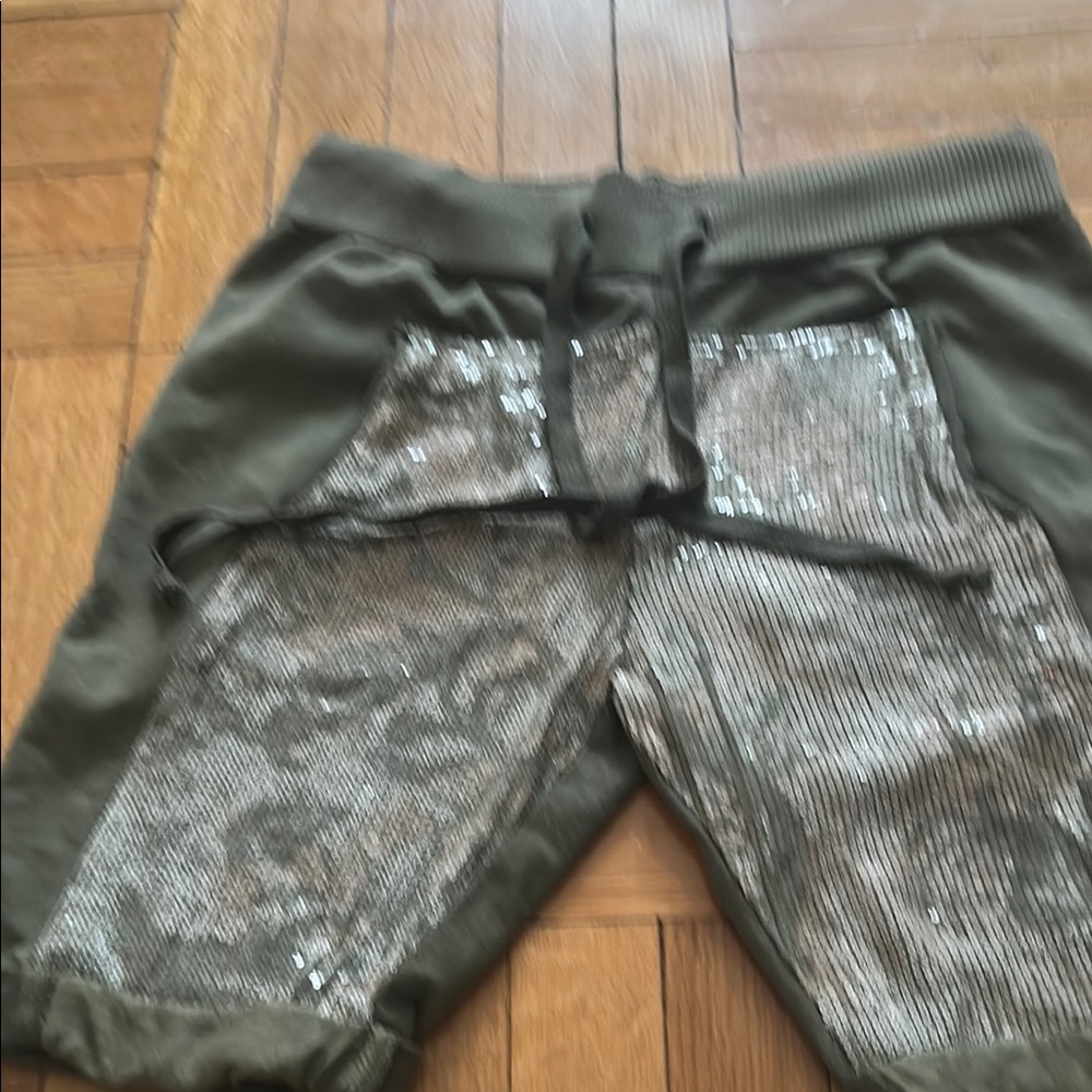 Olive Green Sequin High Waist Shorts